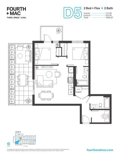 Floor plan for 2 beds, 2 baths, 774 sqft